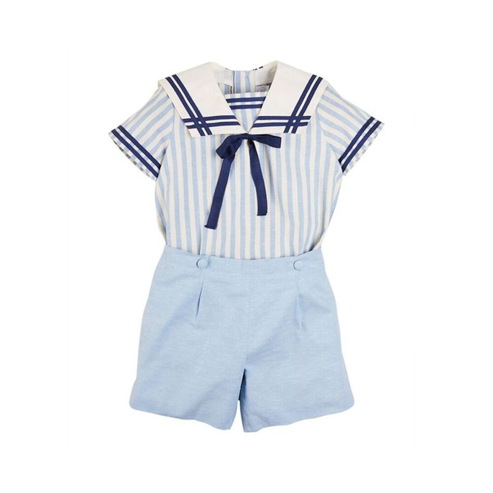 Pepa London Girls  2Pc Striped Mariner Collar Linen Top & Trouser Set